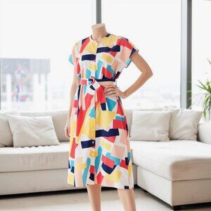 Lacoste Shirt Dress with Bold, Abstract Geometric Pattern